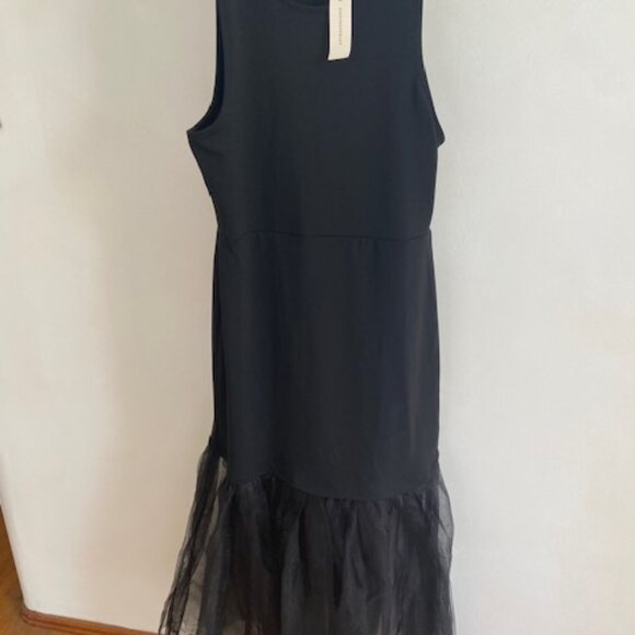 MAEVE ANTHROPOLOGIE BLACK TANK DRESS WITH TULLE HEM - Picture 3 of 7